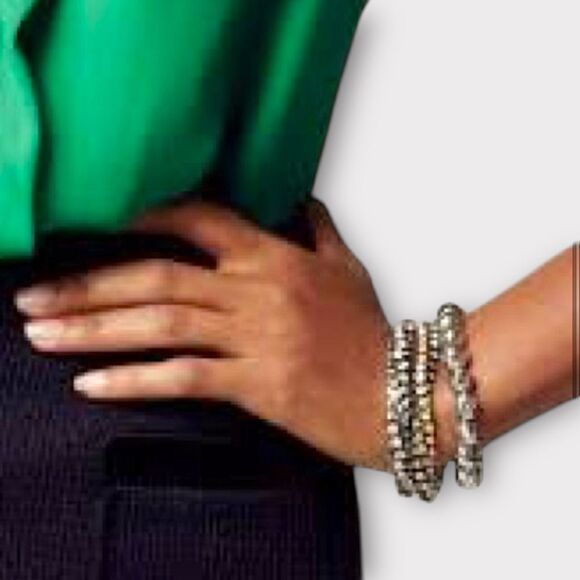 Stella & Dot ~ NEW Vintage Twist ~ Gold & Silver Inlaid Crystal Bracelet - Picture 4 of 5